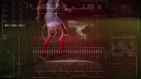 animation of data processing over caucasian male soccer player