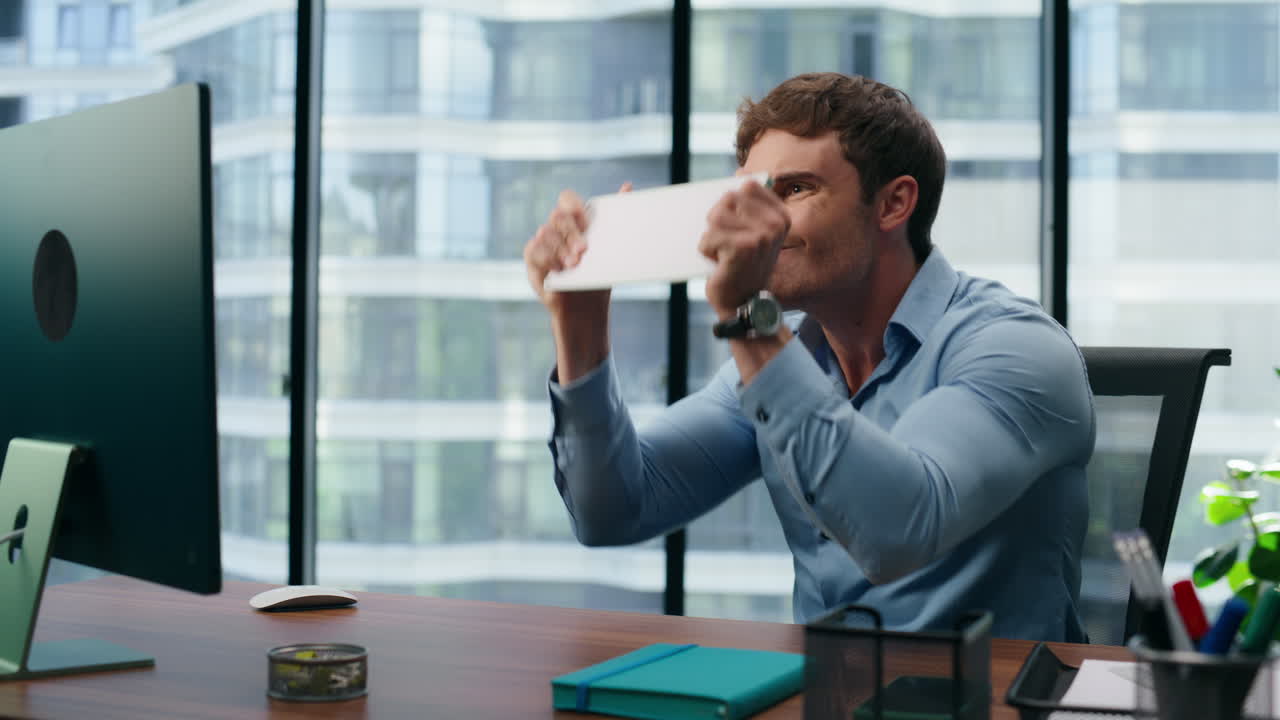 Angry ceo arguing throwing keyboard closeup. Businessman feeling ...