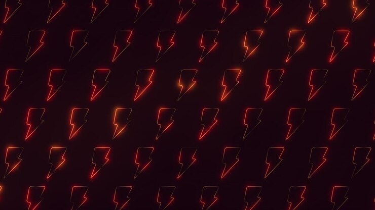 Dynamic and energetic red lightning bolts arranged in a zigzag pattern on a black background convey a sense of movement and power, creating a visually striking and captivating design