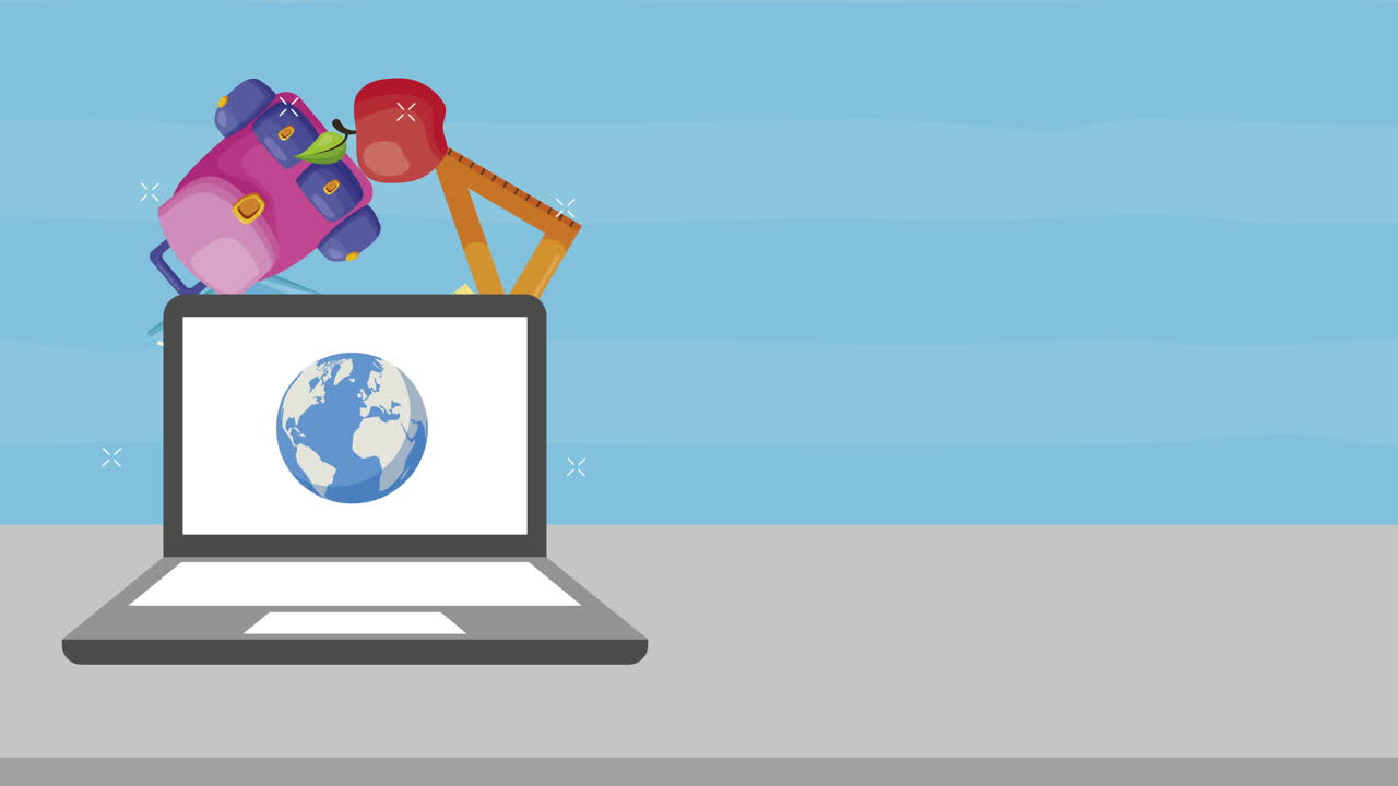 portátil con animación en línea de educación