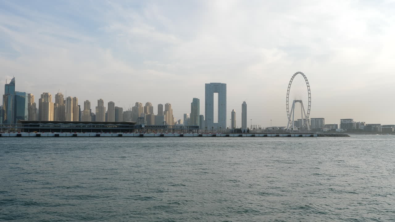 JBR Skyline and Ain Dubai Ferris wheel seen from Palm Jumeirah