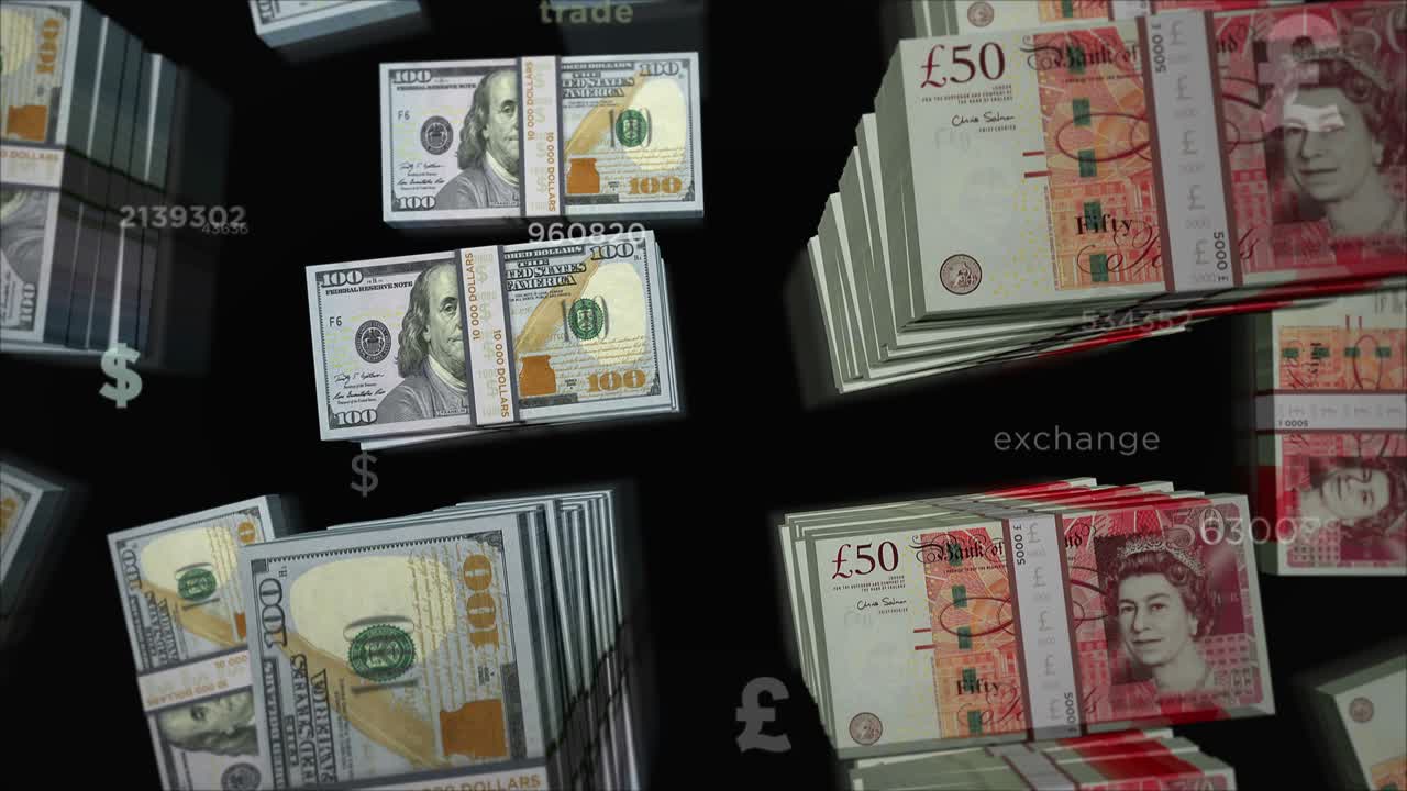 미국 달러와 파운드 스터링 화폐 교환 루프 애니메이션