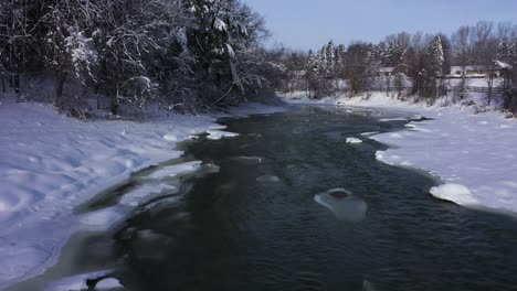 winter river scene with gorgeous fresh snow fallen