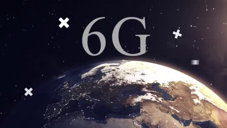 animación del globo, 6g y líneas que se mueven en el espacio