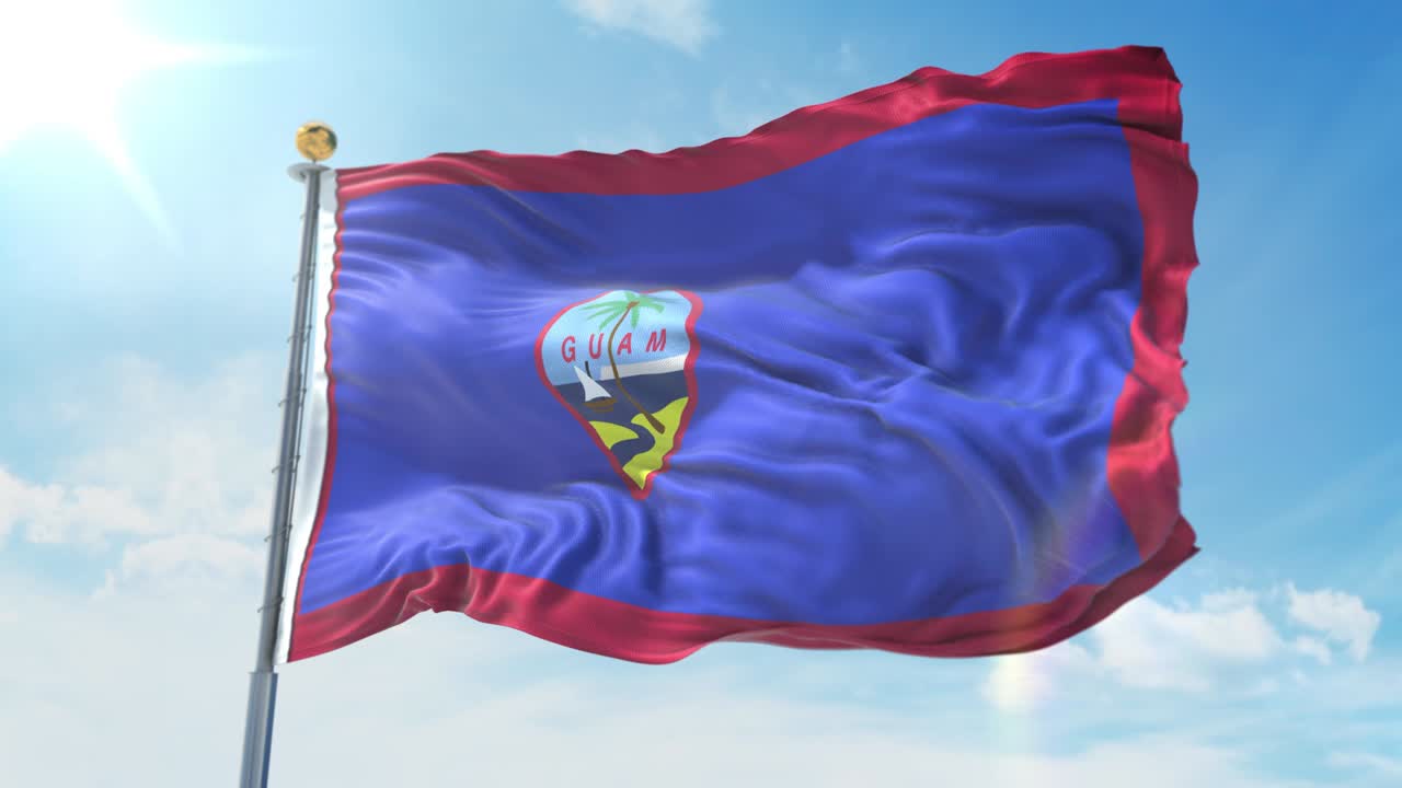 깊은 파란 하늘을 배경으로 바람에 흔들리는 구암 발, 국가 테마, 국제 개념, 3d 렌더링, 시엄리스 루프, 4k