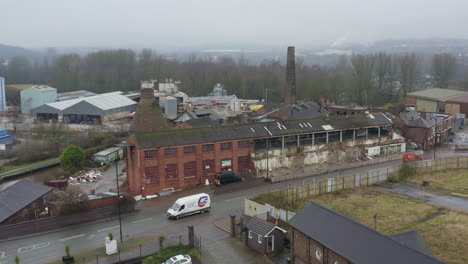 aerial view of kensington pottery works an old abandoned, derelict pottery factory and bottle kiln located in longport, industrial decline