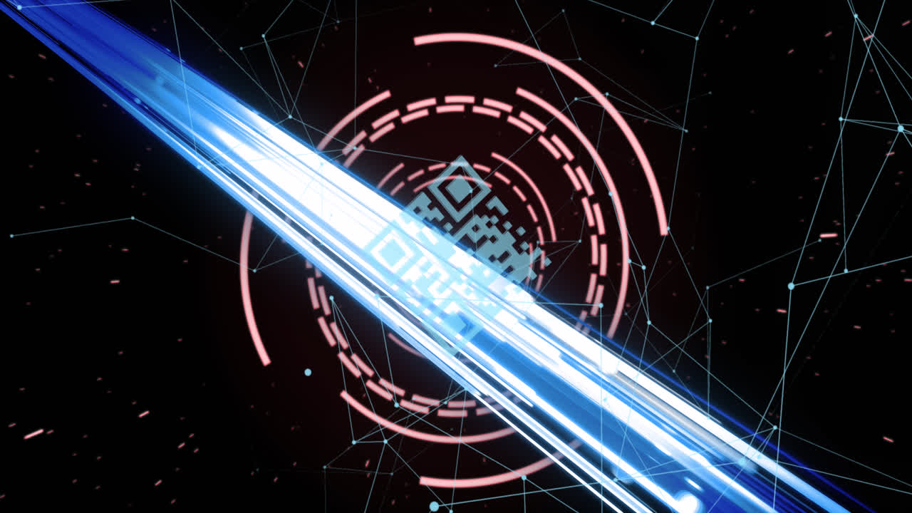 검은 바탕에 qr 코드 위의 선의 애니메이션