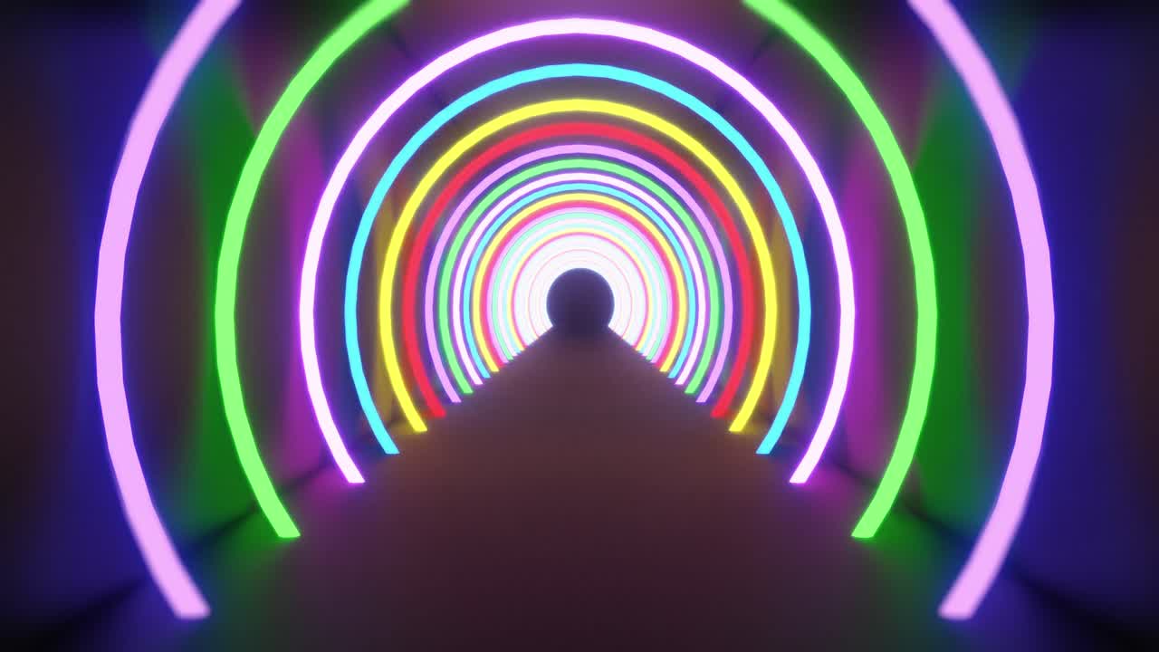 animación de círculos de luz de neón multicolores que parpadean sobre un fondo negro