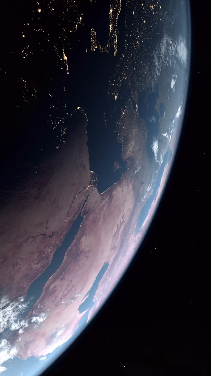 Vertical Establishing Shot of Egypt and the Nile at Night as Dawn Breaks