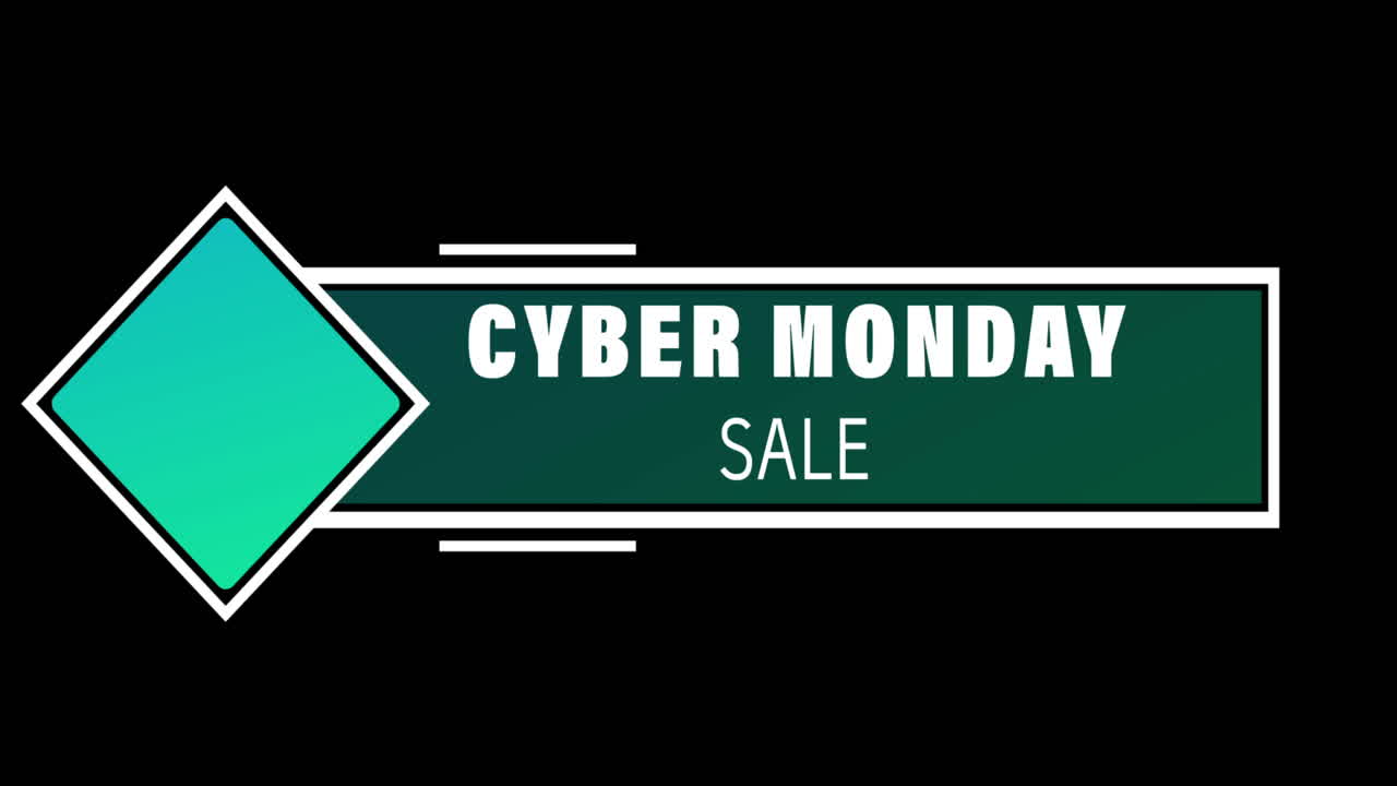 texto de venta de cyber monday blanco y verde que aparece contra la pantalla negra 4k
