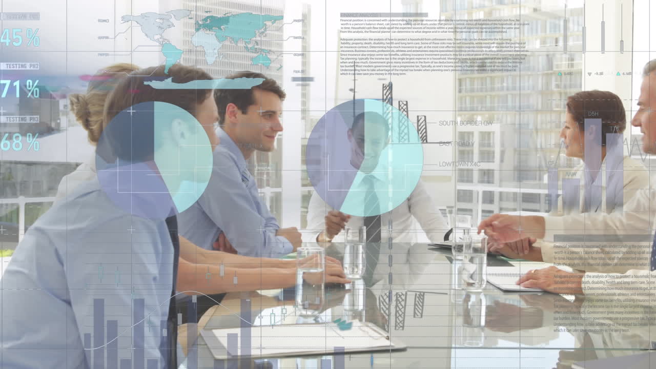 animación de las estadísticas y el procesamiento de datos durante la reunión de negocios