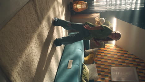 woman dancing in a retro living room