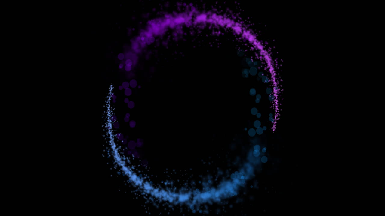 animación de círculo brillante de prueba de luz púrpura y azul con espacio de copia en fondo negro