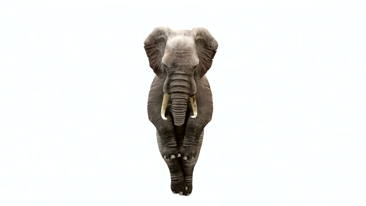날아다니는 코끼리의 cg 렌더링. 루프 애니메이션.