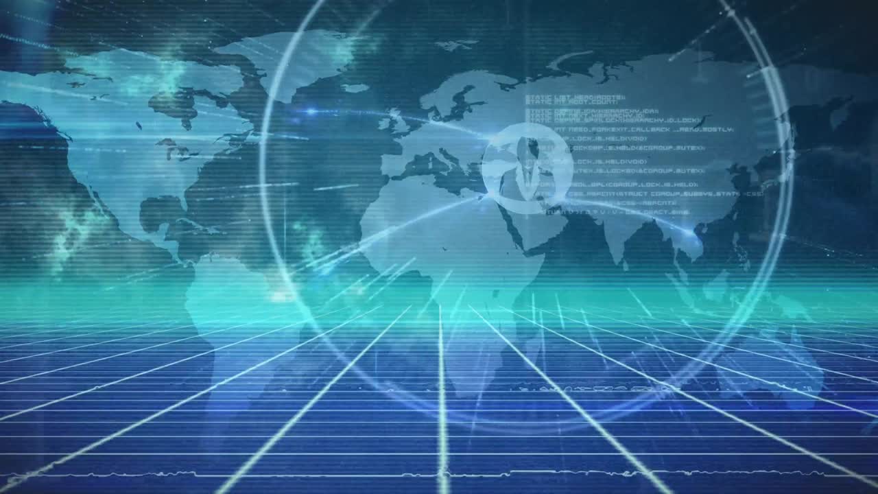 세계 지도와 그리드에 대한 연결 네트워크의 애니메이션