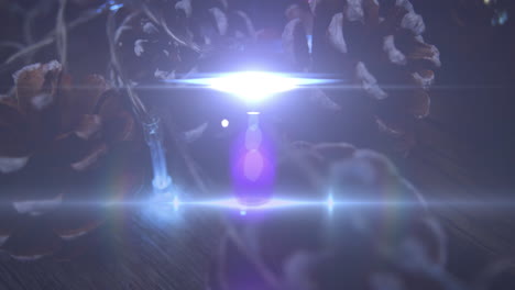 animación de luces brillantes que se mueven sobre conos de abeto decoraciones de navidad