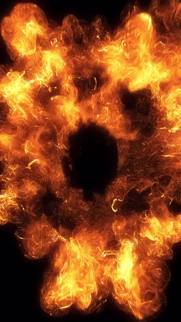 Dynamic Circular Fire Explosion with Sparks on Black Background