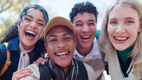 group of diverse young friends taking a selfie and smiling