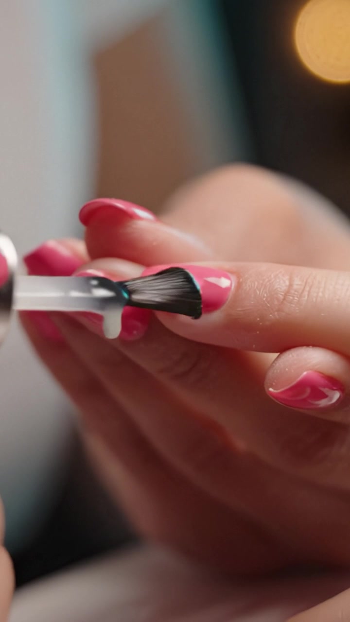 En kvinde fremviser stilfuld pink neglekunst og lægger sidste hånd på værket med omhyggelig sans for detaljer og præcision for en fejlfri manicureoplevelse