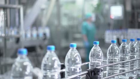water bottle production line in a bottling plant
