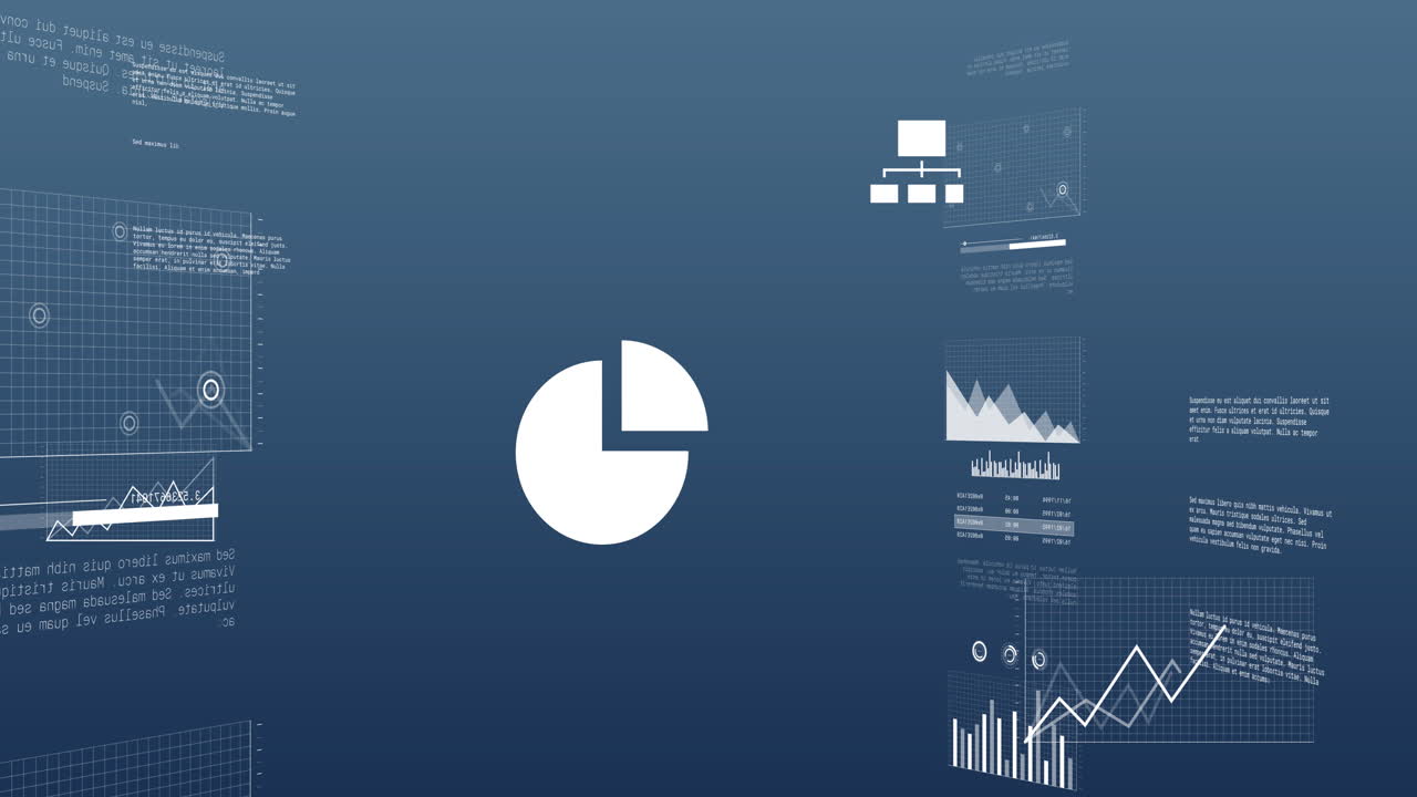 animación del procesamiento de datos digitales y las estadísticas sobre un fondo azul