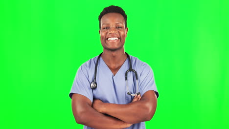 Black-man,-doctor-and-face-with-arms-crossed