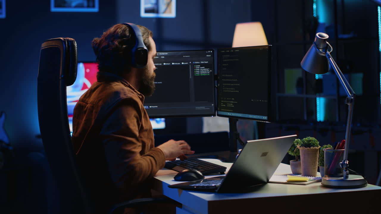 Fatigued developer working overnight at home, rubbing eyes while taking break