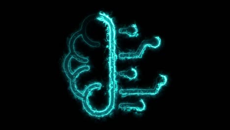 neon brain technology icon isolated on black background. artificial intelligence concept icon.
