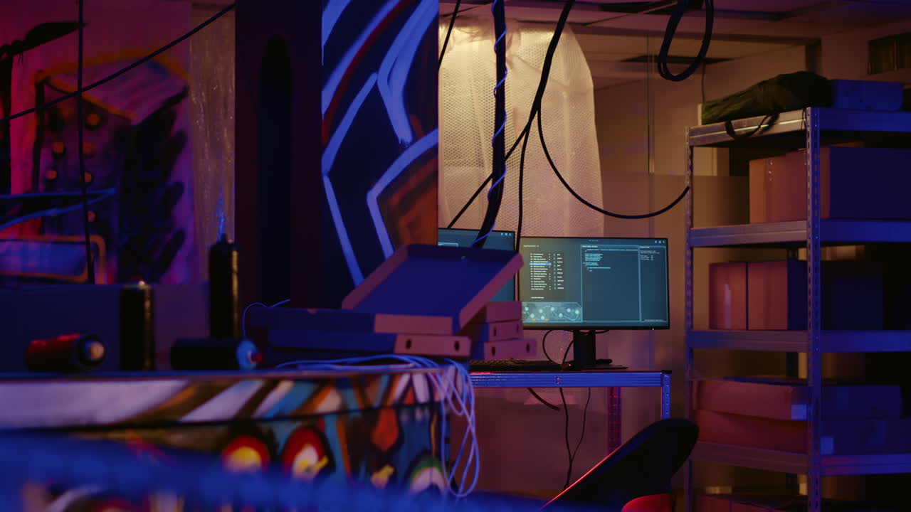 High tech equipment in empty basement