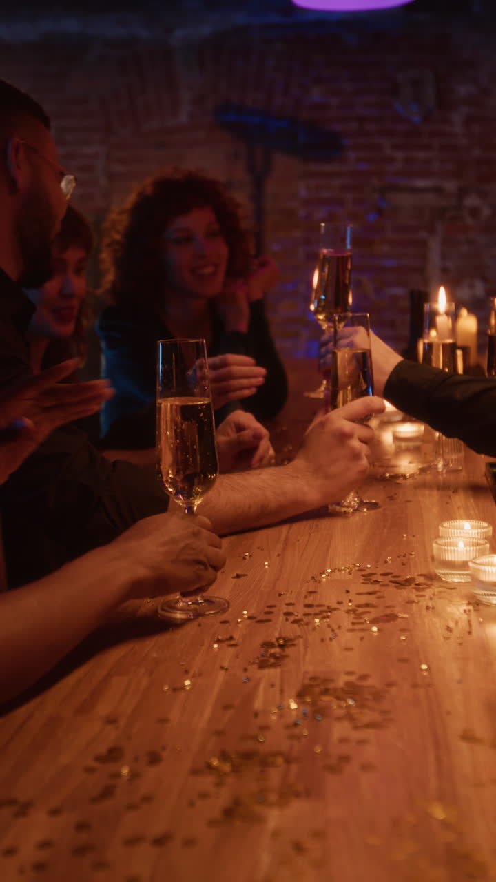 Champagne celebration at the bar with friends