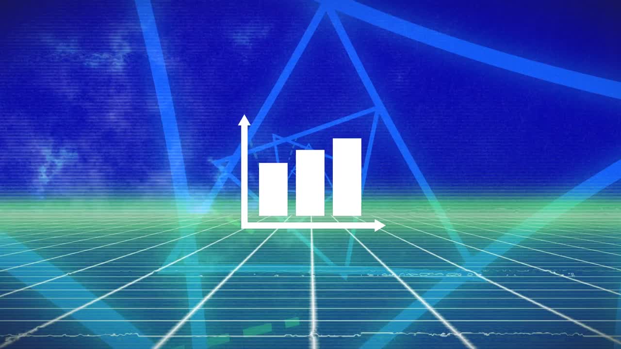 파란색 배경의 삼각형에 대한 간섭과 그래프의 애니메이션