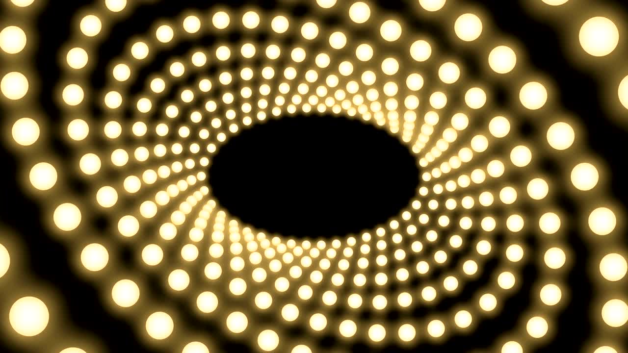 터널 불빛 전구 상자 프레임 타원 모양 회전 움직이는 패턴, 레트로 3d 가상 스타일 일러스트레이션 어두운 배경에서 빛나는 원활한 루핑 애니메이션 4k, 복사 공간