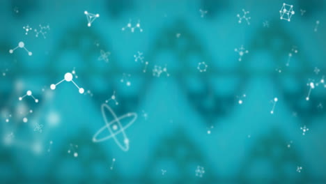 animación digital de estructuras moleculares contra el diseño de patrones sin costuras sobre fondo azul
