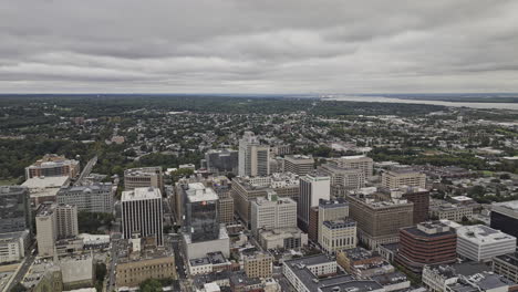 wilmington delaware aerial v14 flyover downtown capturing midtown cityscape, surroundings residential houses and river along the skyline on overcast sky - shot with mavic 3 pro cine - sept 28th 2023