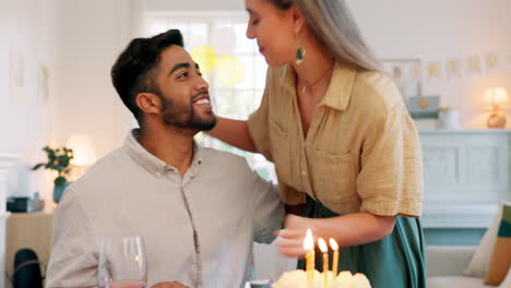 Birthday,-cake-and-couple-kiss-with-celebration