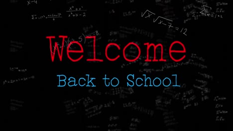 Animation-of-welcome-back-to-school-text-over-mathematical-equations