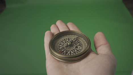 antique compass in hand