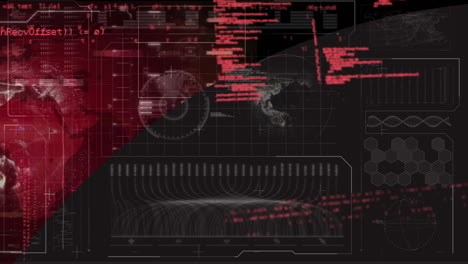 animation of interface with scanner, globe and red processing data