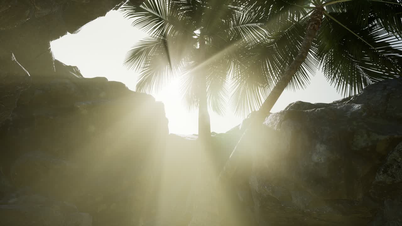 ⁇ 빛의 광선과 함께 돌 동굴에 큰 손바닥