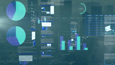 animation of data processing over cityscape