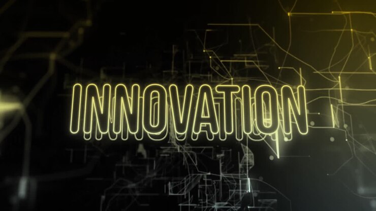 Animation of innovation text over black background