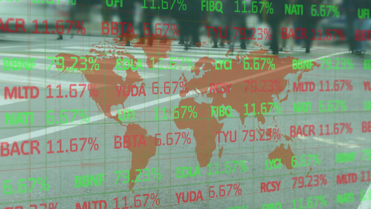 도시에서  ⁇ 는 사람들 위에서 금융 데이터 처리의 애니메이션