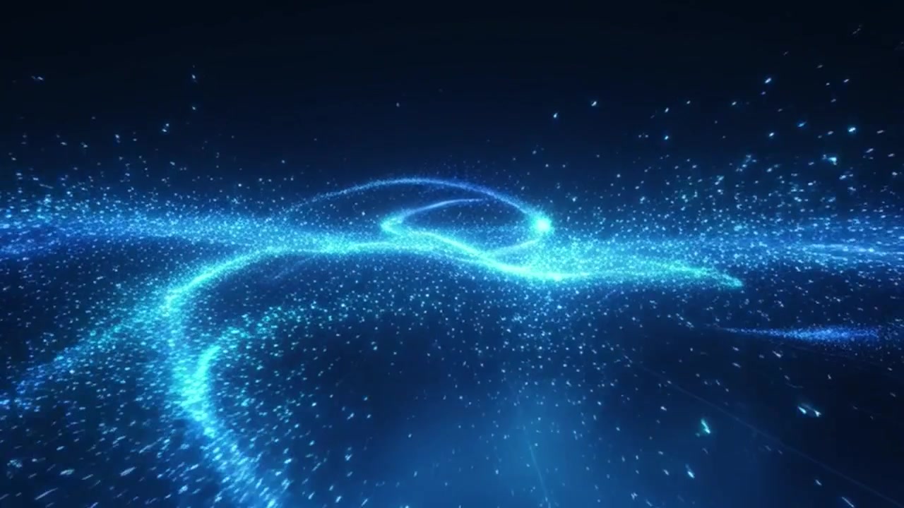 Abstract Blue Light Particles Flowing in Dark Space