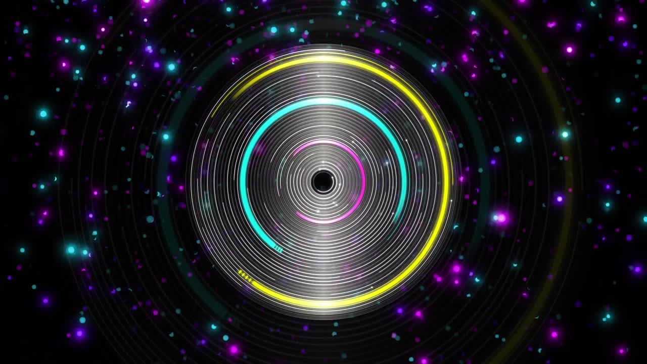 검은 바탕에 녹색과 보라색 빛의 반이는 반점의 애니메이션
