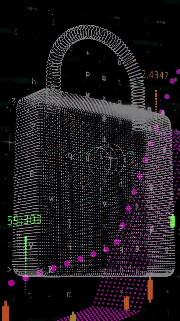 Digital padlock over financial data and stock market graph animation