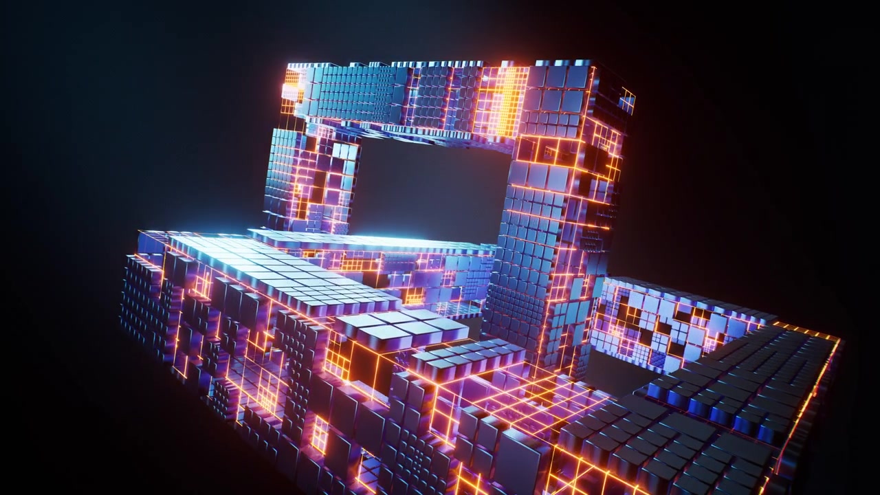 Metallic technological cube board background, 3d rendering.