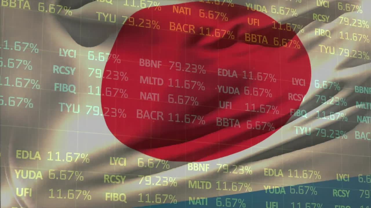 Animation of data processing over flag of japan