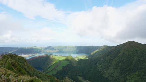 sete cidades lake, aerial overview in the azoren, sao miguel, portugal. aerial overview.