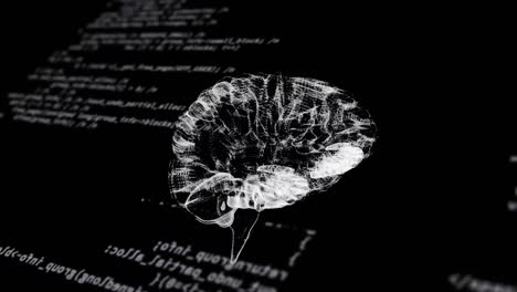 animación de cerebros humanos girando y procesamiento de datos sobre un fondo negro