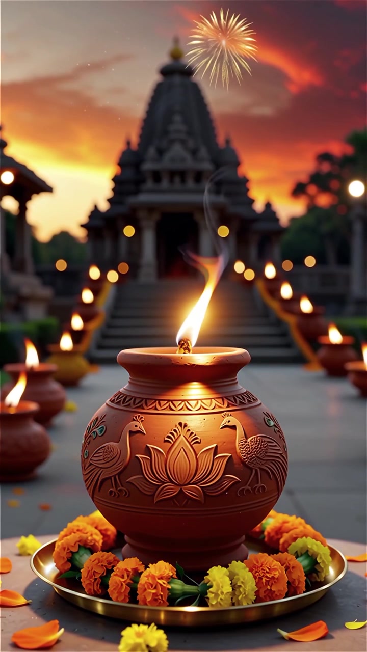 Sfondo del Festival Diwali con lanterne e decorazioni tradizionali Diyas.